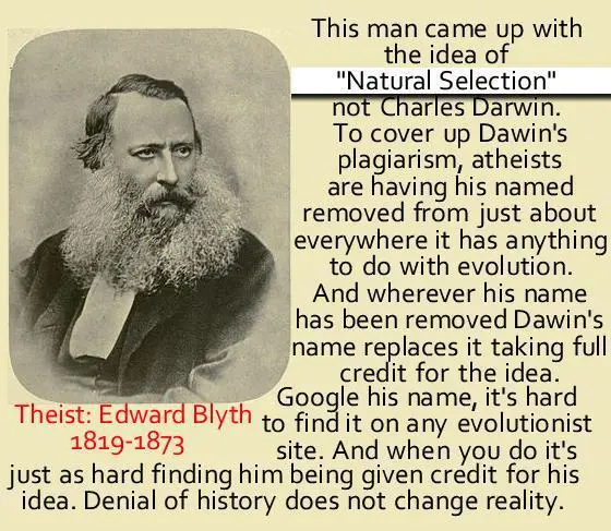 This is an image of Edward Blyth. He's the person that came up with natural selection not Darwin. Darwin plagiarized this idea and never gave Edward the credit.