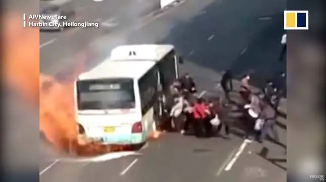 This is a video where an electric bus catches on fire in China and the people can't get off fast enough because the fire is spreading quickly. Even some people get ran over by other people who are trying to get off the bus. The bus completely Burns to the ground because Electric lithium batteries you can't put them out when they catch on fire from shorting out. The person who took the video used her cell phone and she's talking in Chinese so if you can't see the video itself to see what's happening probably best not to click on it. Unless you understand Chinese.