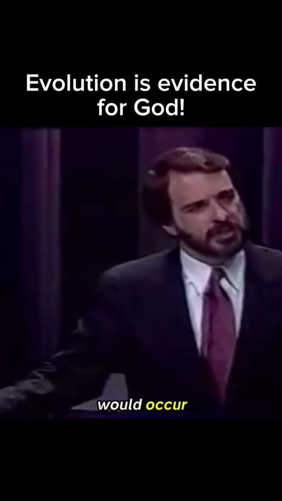 This is a picture of William Lane Craig when he was much younger, and in this video he claims that evolution is evidence for God. Click the image to play the video.