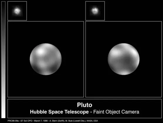 Pictures of Pluto from the Hubble telescope.