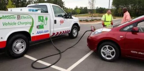 This is an image that shows that triple a will come out and charge your car. AAA had to start doing this because their customers are having a hard time finding charging stations when they go on vacation.